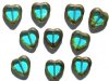 10 15mm Flat Cut Window Heart Beads Turquoise w/ Speckled Edge